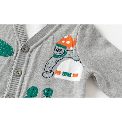 Unisex Kids Cotton Knit Cardigan Sweater (2–8 Years) – Button-Front V-Neck, Storybook Print