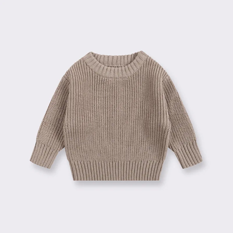 Chunky Ribbed Crewneck Cotton Sweater for Babies & Kids