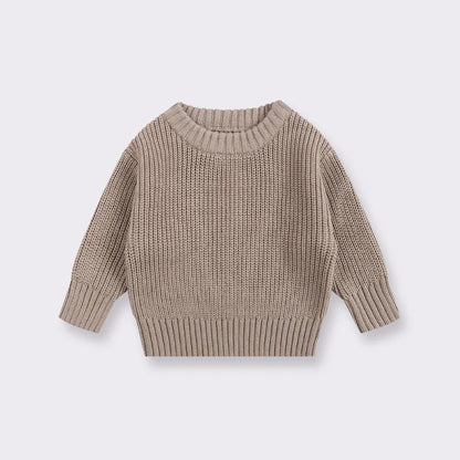 Chunky Ribbed Crewneck Cotton Sweater for Babies & Kids