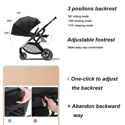 High Landscape Convertible Stroller with Reversible Seat – All-Terrain Wheels & 3-Position Recline