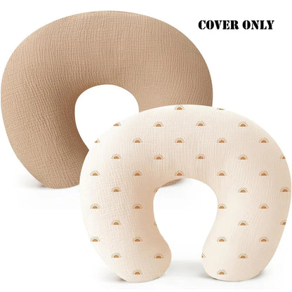 U-Shaped Cotton Muslin Nursing Pillow Cover with Floral & Solid Prints