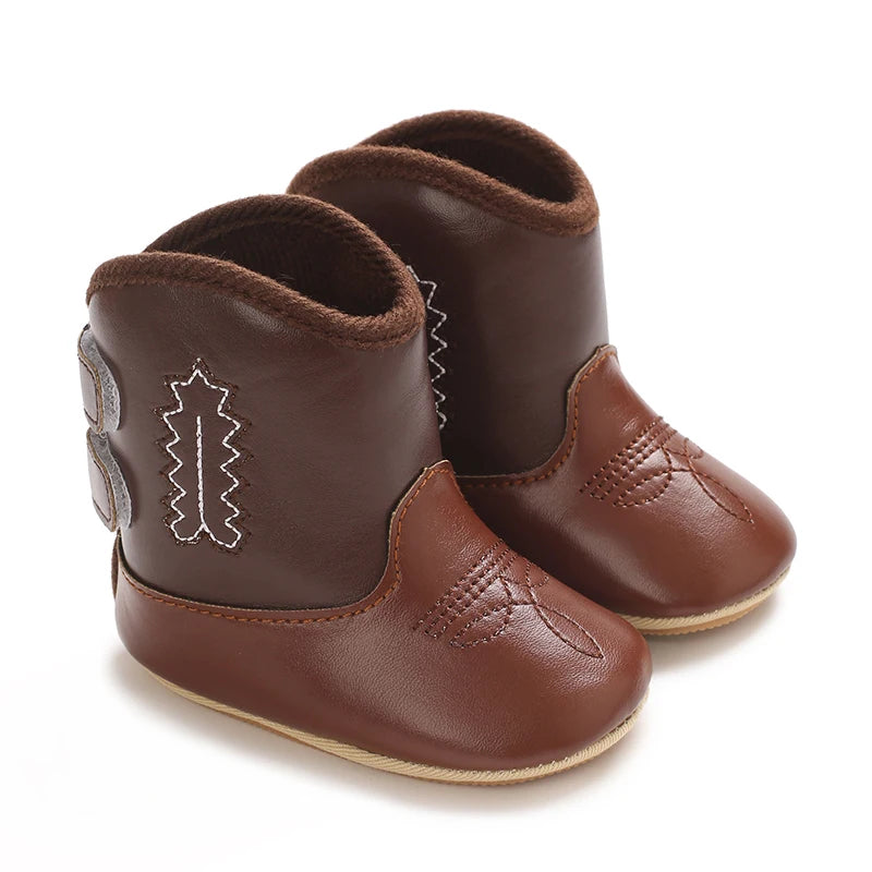 Western Floral Embroidered Baby Cowboy Boots with Soft Cotton Soles