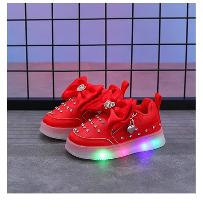 Little Girls LED Light Bow Sneakers