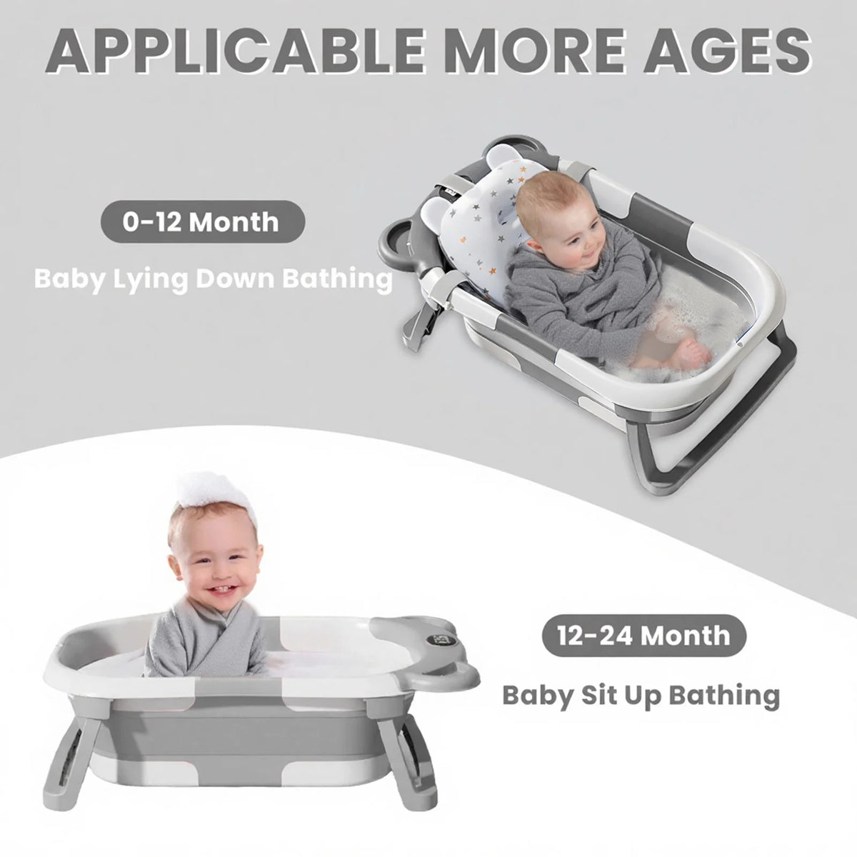 Foldable Baby Bathtub with Temperature Display & Bath Cushion