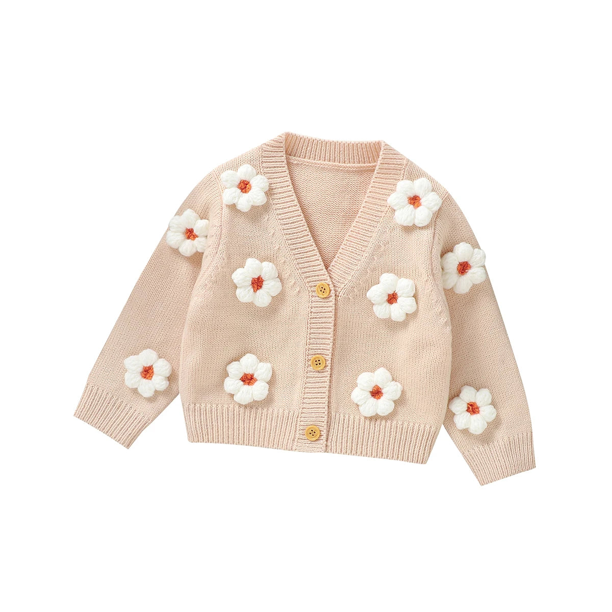 3D Daisy V-Neck Knit Cardigan for Baby Girls