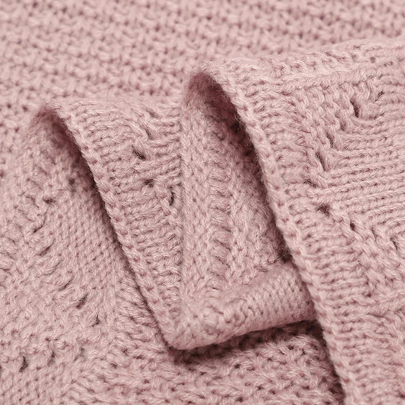 Scalloped Pointelle Knit Baby Blanket in Soft Neutral Colors