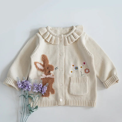 Knit Cardigan Sweater for Babies, Toddlers & Little Kids (9 Months–7 Years) – Button-Front, Embroidered Animals & Floral Details