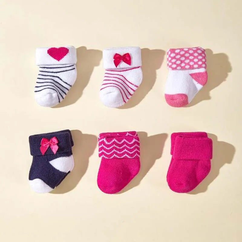 3-Pack Pink Heart & Bow Baby Girl Winter Socks