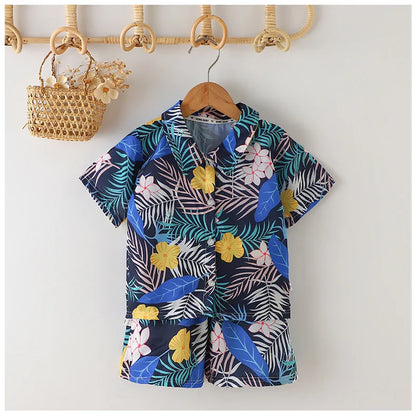 Tropical Boardwalk Print Shirt & Shorts Vacation Set for Boys