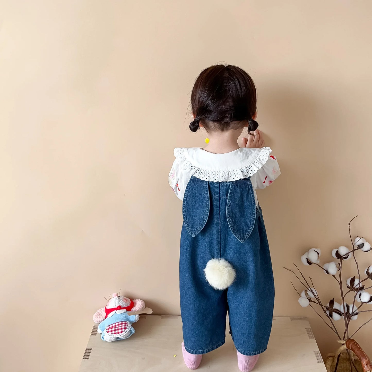 Baby Bunny Ear Denim Overalls | Loose Fit Denim Jumpsuit