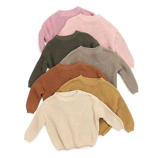 Ribbed Crewneck Cotton Knit Sweater for Kids