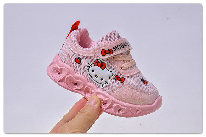 Girls' Heart LED Light-Up Sneakers with Cartoon Graphic | Breathable Low-Top Kids Shoes