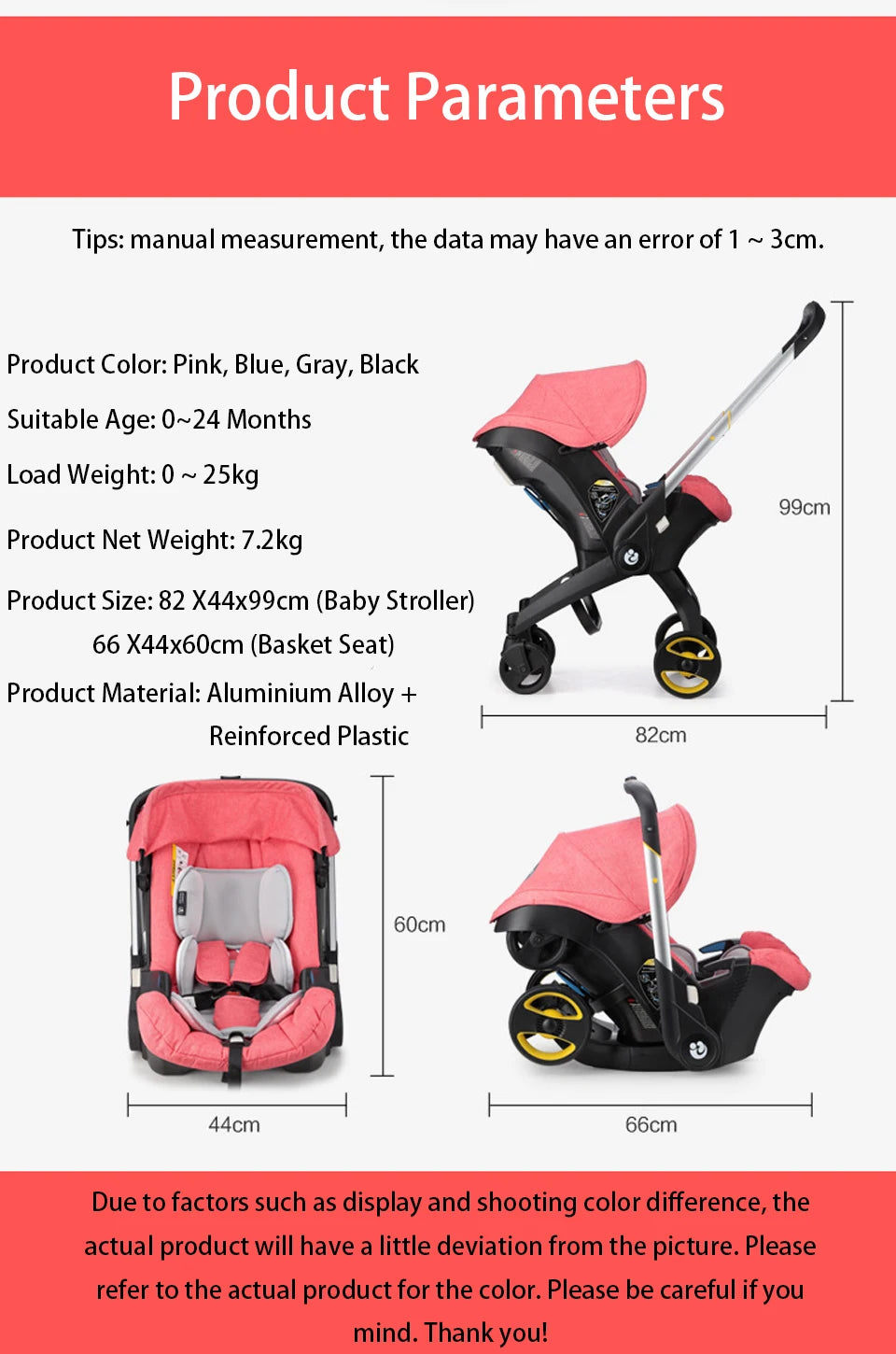 Car Seat Stroller Hybrid – 3-in-1 Infant Travel System with One-Click Wheels
