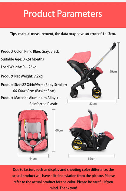 Car Seat Stroller Hybrid – 3-in-1 Infant Travel System with One-Click Wheels