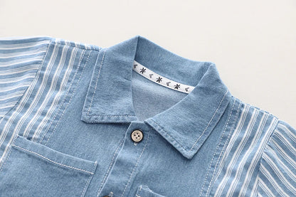 Striped Denim Button-Up Shirt & Shorts Set for Toddlers