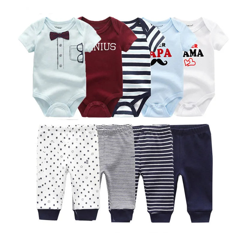 9-Piece Baby Bodysuit & Pants Set – Newborn Essentials for Boys & Girls