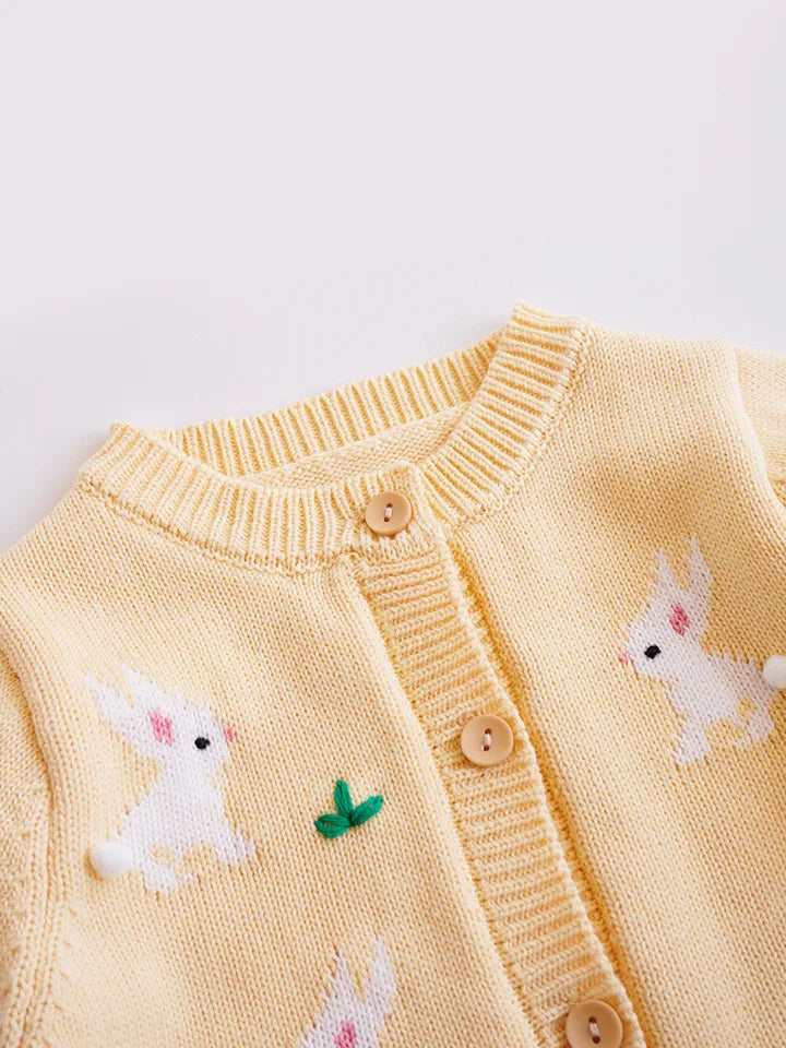Baby & Toddler Girls Cotton Knit Cardigan (2–6 Years) – Button-Front Sweater with Duck Embroidery