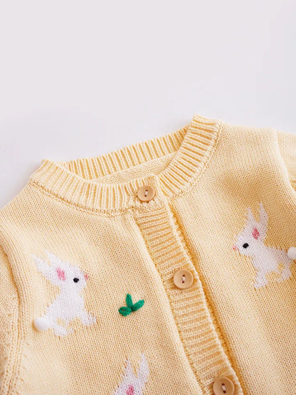Baby & Toddler Girls Cotton Knit Cardigan (2–6 Years) – Button-Front Sweater with Duck Embroidery