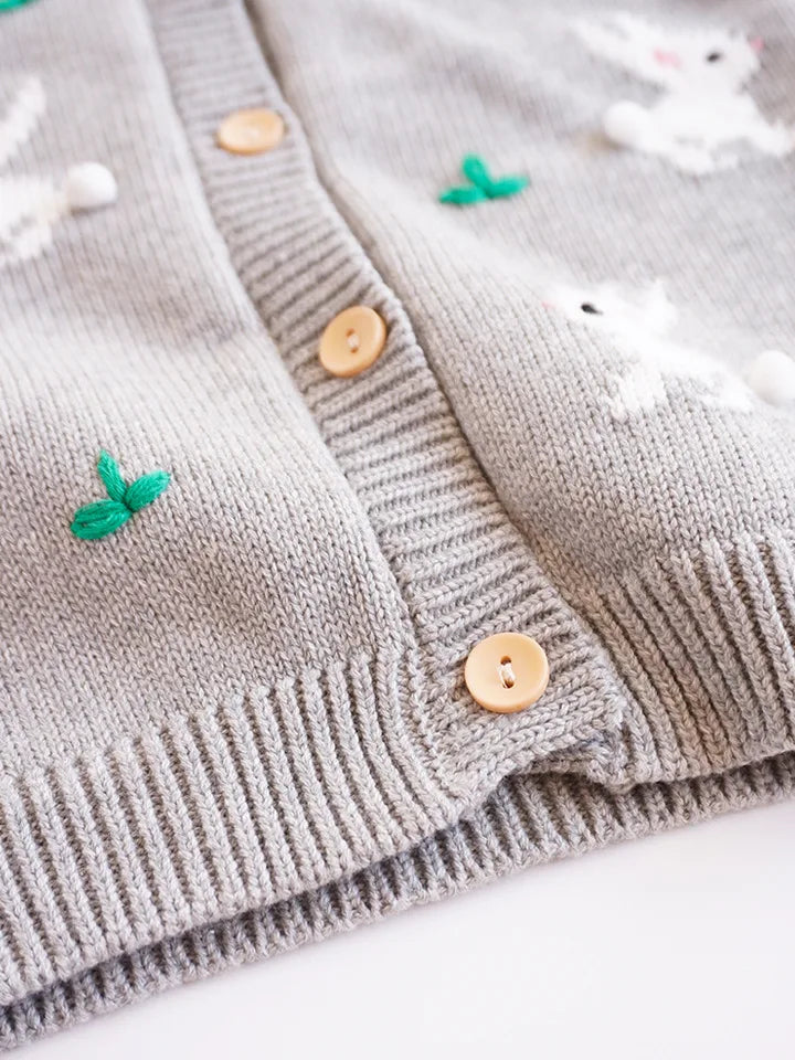Baby & Toddler Girls Cotton Knit Cardigan (2–6 Years) – Button-Front Sweater with Duck Embroidery