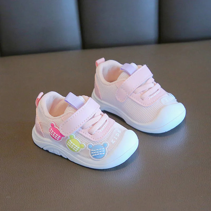 Colorful Bear Accent Baby & Toddler Sneakers with Breathable Mesh