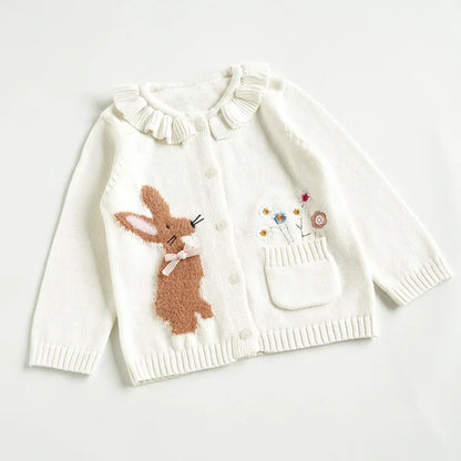 Knit Cardigan Sweater for Babies, Toddlers & Little Kids (9 Months–7 Years) – Button-Front, Embroidered Animals & Floral Details