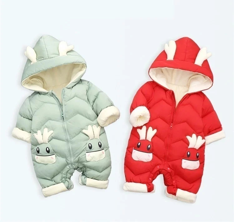 Baby Deer Hooded Snowsuit | Plush-Lined Insulated Winter Jumpsuit with Antler Hood & Zip Front