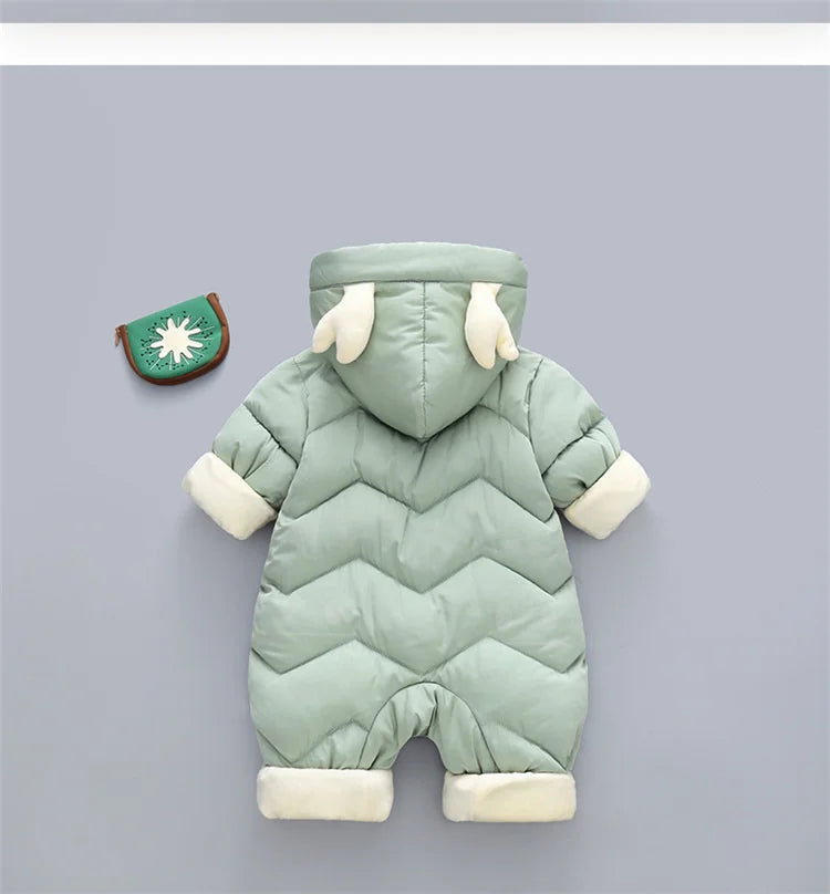 Baby Deer Hooded Snowsuit | Plush-Lined Insulated Winter Jumpsuit with Antler Hood & Zip Front