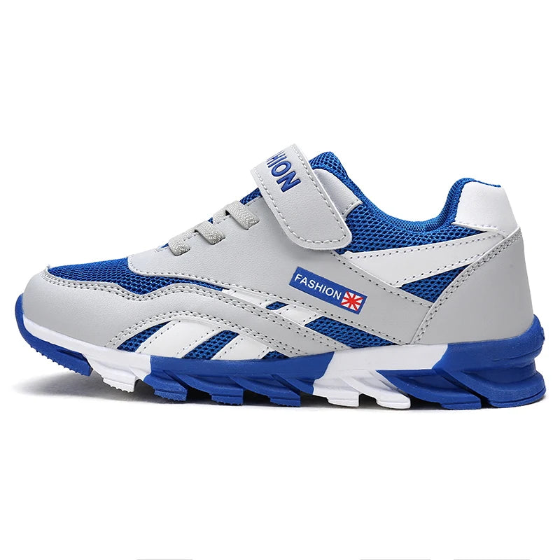 Blue Mesh Hook-and-Loop Sneakers for Boys