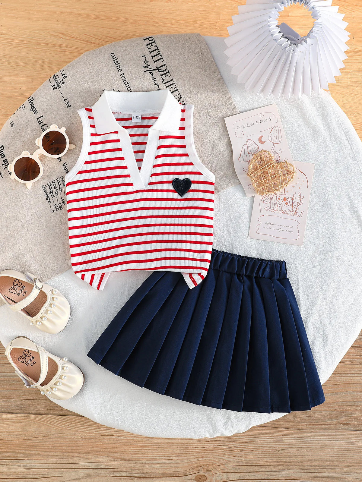 Rosette Ruffle Top & Pleated Skirt Set for Baby Girls