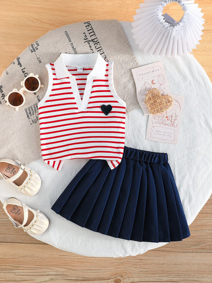 Rosette Ruffle Top & Pleated Skirt Set for Baby Girls