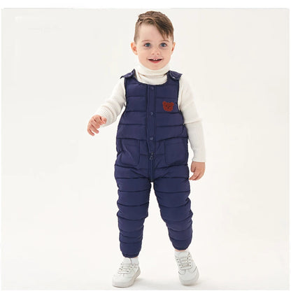 Quilted Puffer Overalls with Bear Patch for Toddlers & Kids