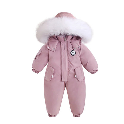 Fluffy-Trim Hooded Winter Snowsuit for Toddlers