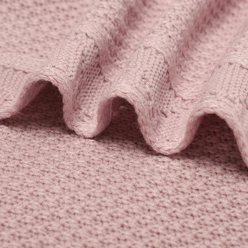 Scalloped Pointelle Knit Baby Blanket in Soft Neutral Colors
