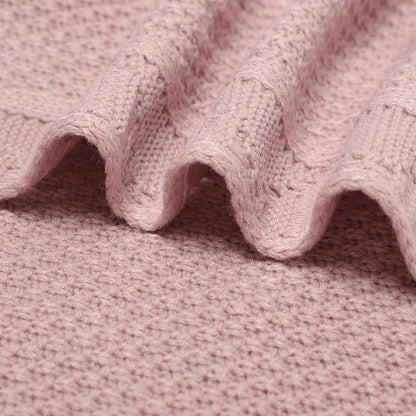Scalloped Pointelle Knit Baby Blanket in Soft Neutral Colors