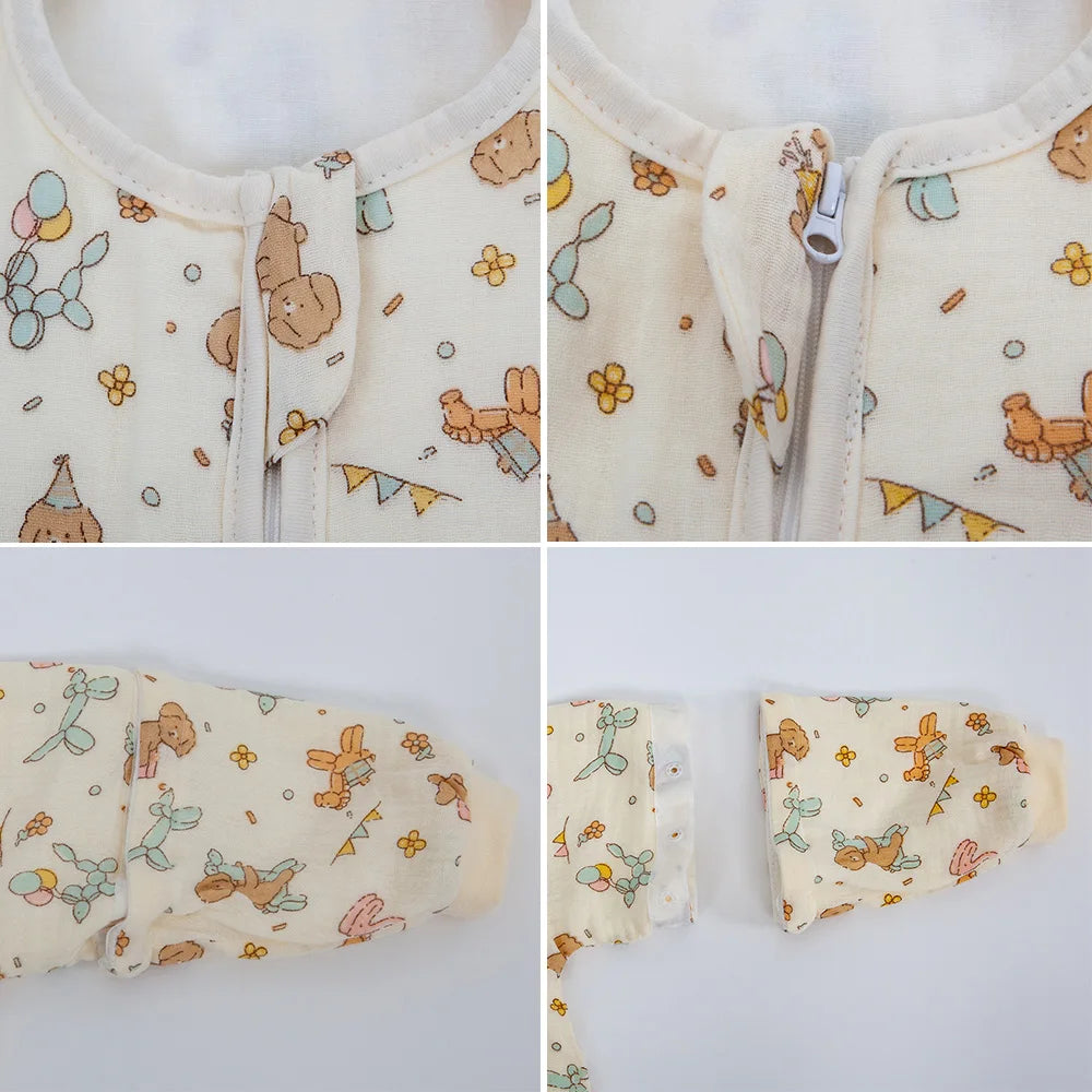 Cartoon Print Cotton Baby Sleep Sack with Removable Sleeves