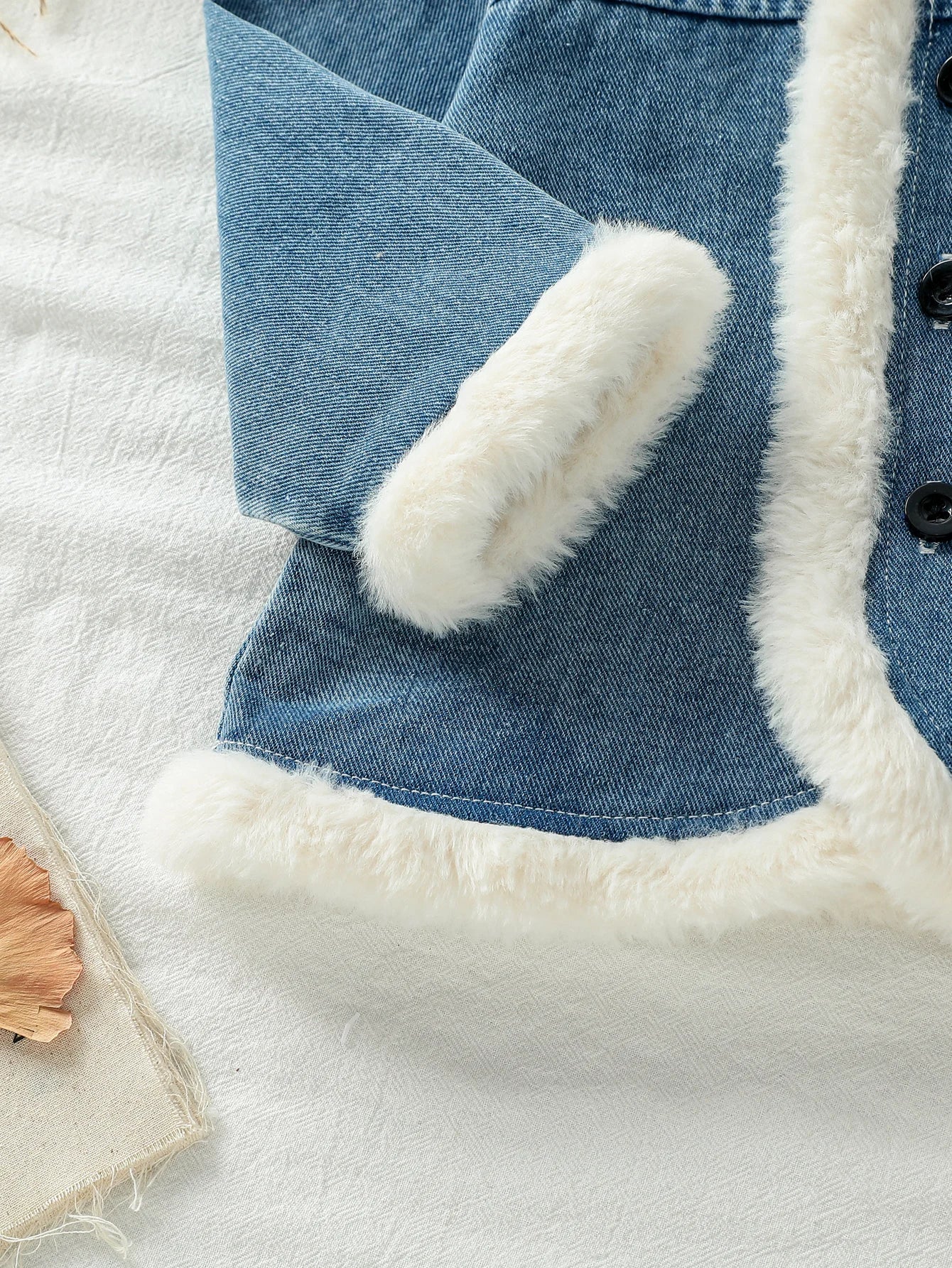 Baby Girl Fleece-Lined Denim Jacket with Button Front – Cozy Winter Coat (6 Months–3 Years)