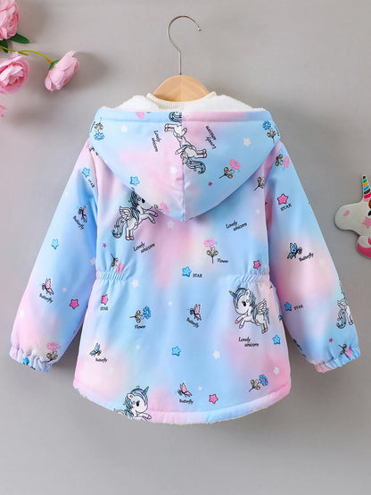 Little Girls’ Plush-Lined Unicorn Gradient Zip-Up Hoodie Jacket (4-7 years)