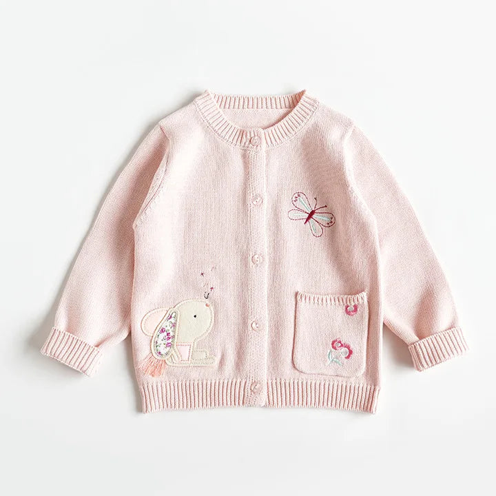 Baby & Toddler Girls Cotton Knit Cardigan (2–6 Years) – Button-Front Sweater with Duck Embroidery