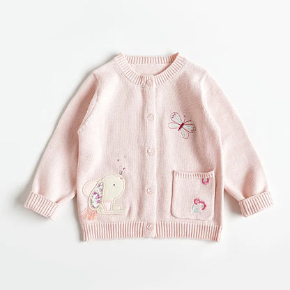 Baby & Toddler Girls Cotton Knit Cardigan (2–6 Years) – Button-Front Sweater with Duck Embroidery