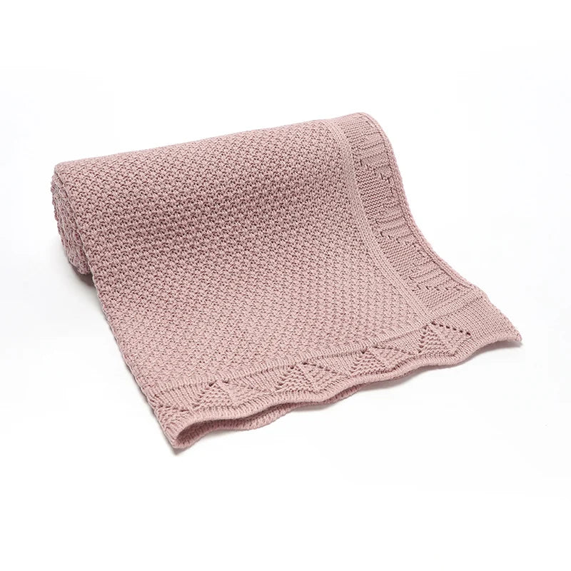 Scalloped Pointelle Knit Baby Blanket in Soft Neutral Colors