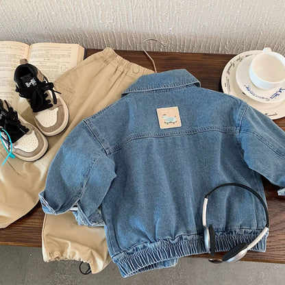 Kids Korean-Style Denim Jacket – Lightweight Spring & Fall Zip Jacket (Ages 2–7)