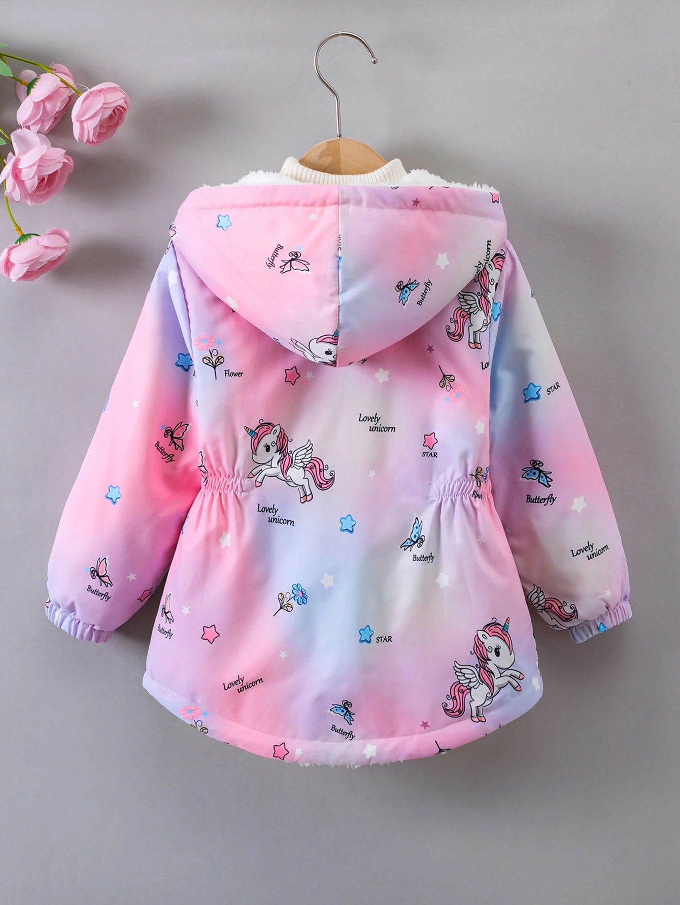 Little Girls’ Plush-Lined Unicorn Gradient Zip-Up Hoodie Jacket (4-7 years)