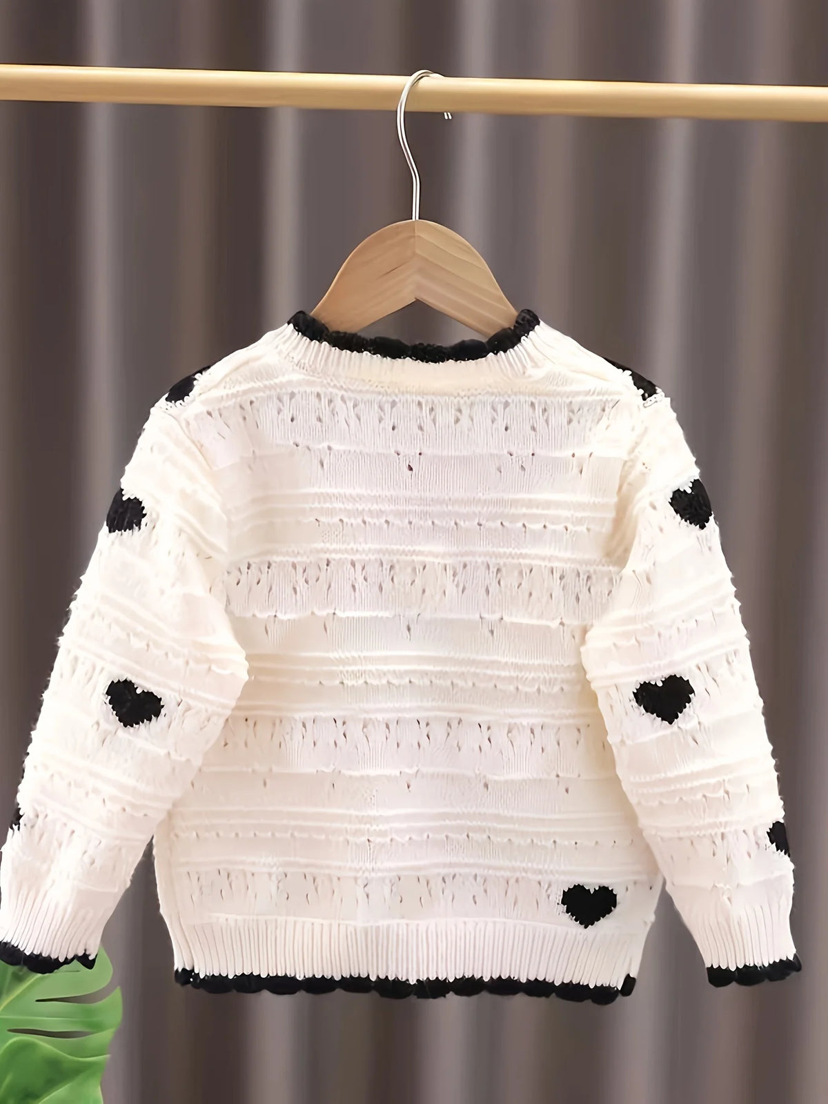 Black Heart Textured Knit Cardigan for Girls