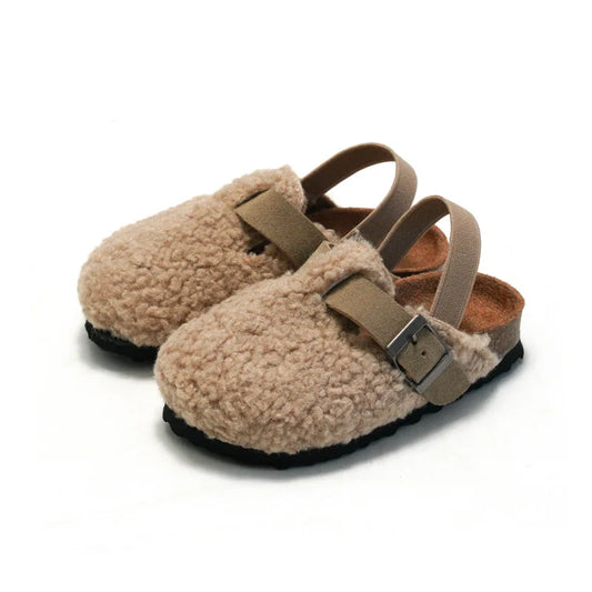 Teddy Fleece Buckle Clog Slippers for Kids