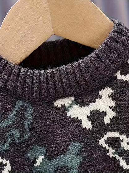 Fleece-Lined Knit Pullover for Boys – Cozy Cartoon Sweater for Fall & Winter