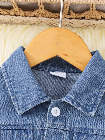 Cropped Denim Jacket & Blue Floral Tiered Dress Set | Baby Girl Two-Piece Spring Outfit