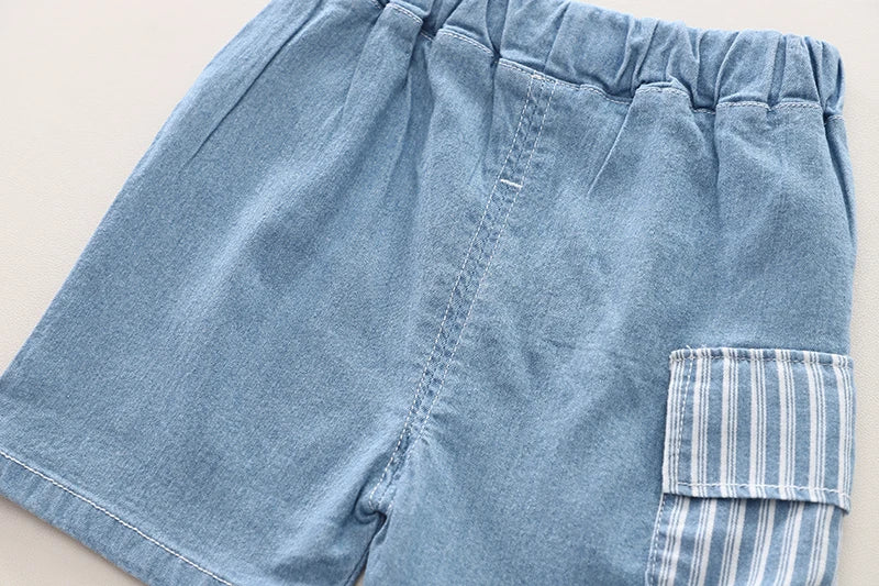 Striped Denim Button-Up Shirt & Shorts Set for Toddlers