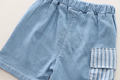 Striped Denim Button-Up Shirt & Shorts Set for Toddlers