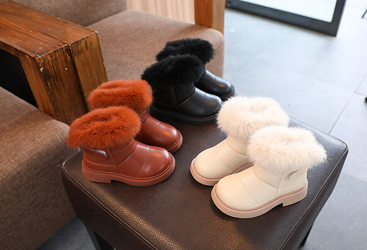 Girls' Faux Fur Trim Snow Boots – Warm Winter Ankle Boots for Toddlers & Little Girls