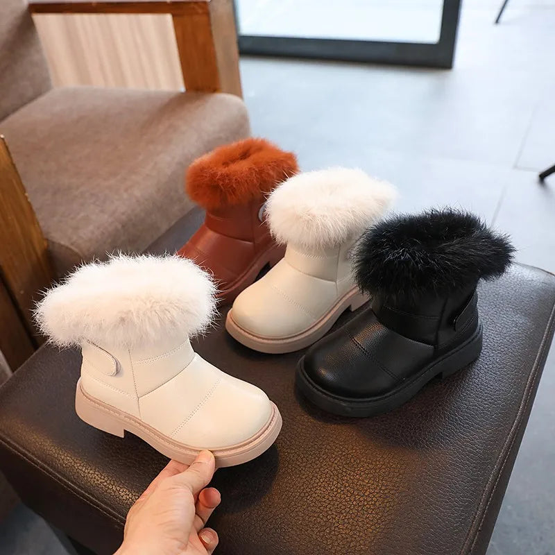 Girls' Faux Fur Trim Snow Boots – Warm Winter Ankle Boots for Toddlers & Little Girls